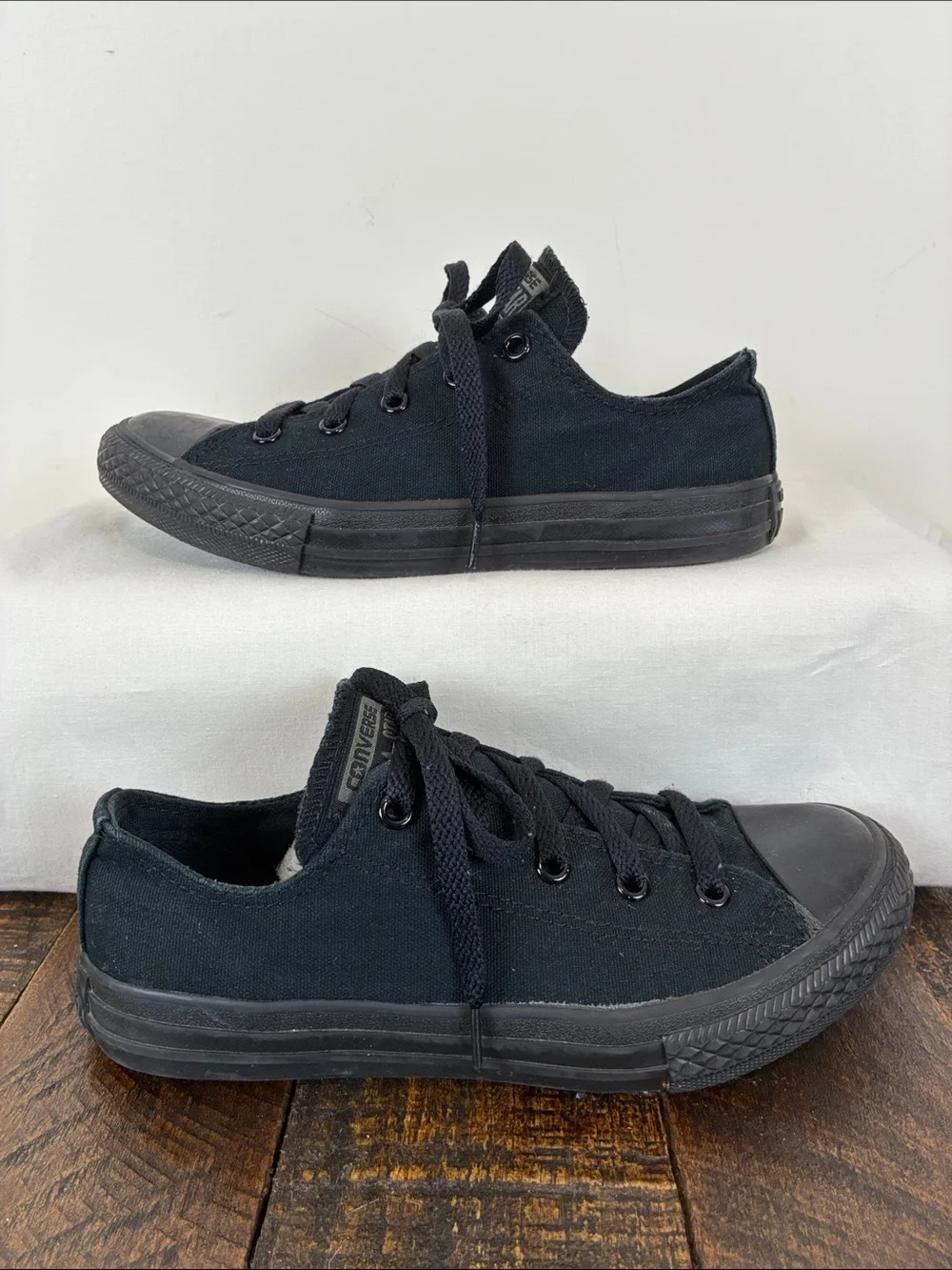 Converse Kids 3 All Black Low Top Canvas Sneakers Lace Up All Stars Chuck Taylor